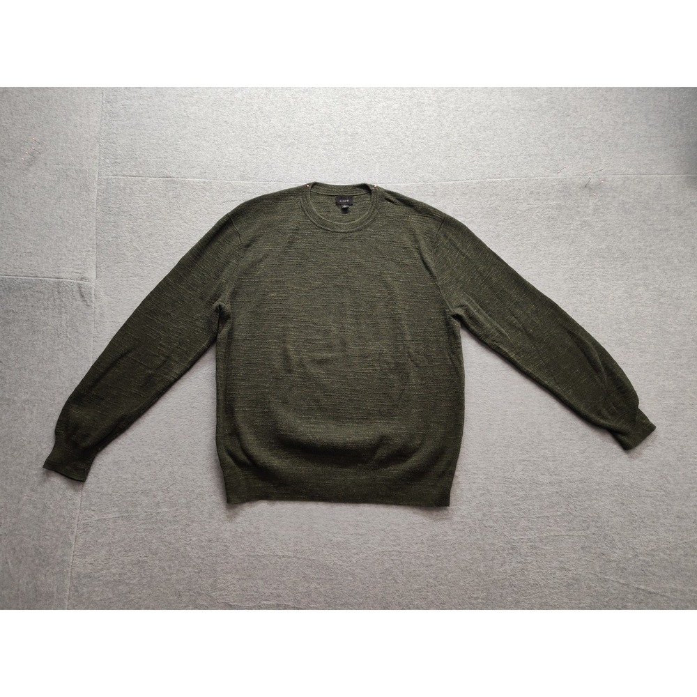 J Crew Men Sweaters L Green Crew Neck Pullover Long Sleeve Comfort Logo Casual - Picture 1 of 16